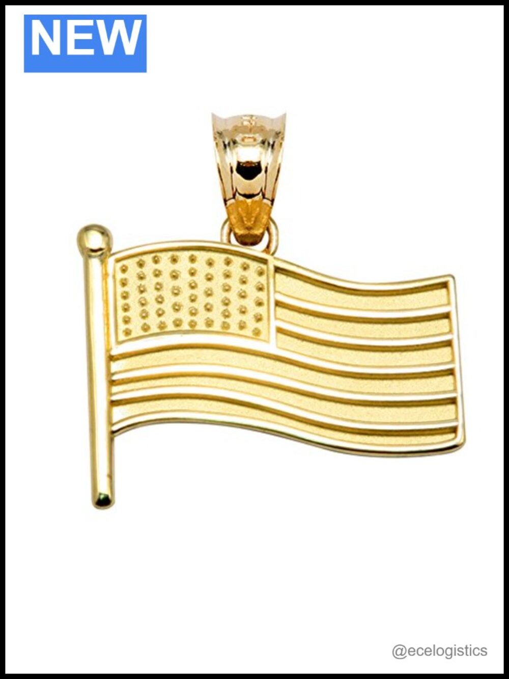 14k Yellow Gold American Flag Charm Pendant